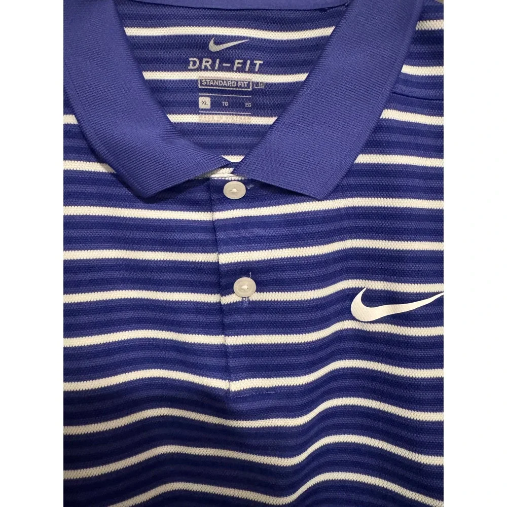 Nike Dri-FIT Polo Shirt Mens XL Blue White Striped Short Sleeve Standard Fit